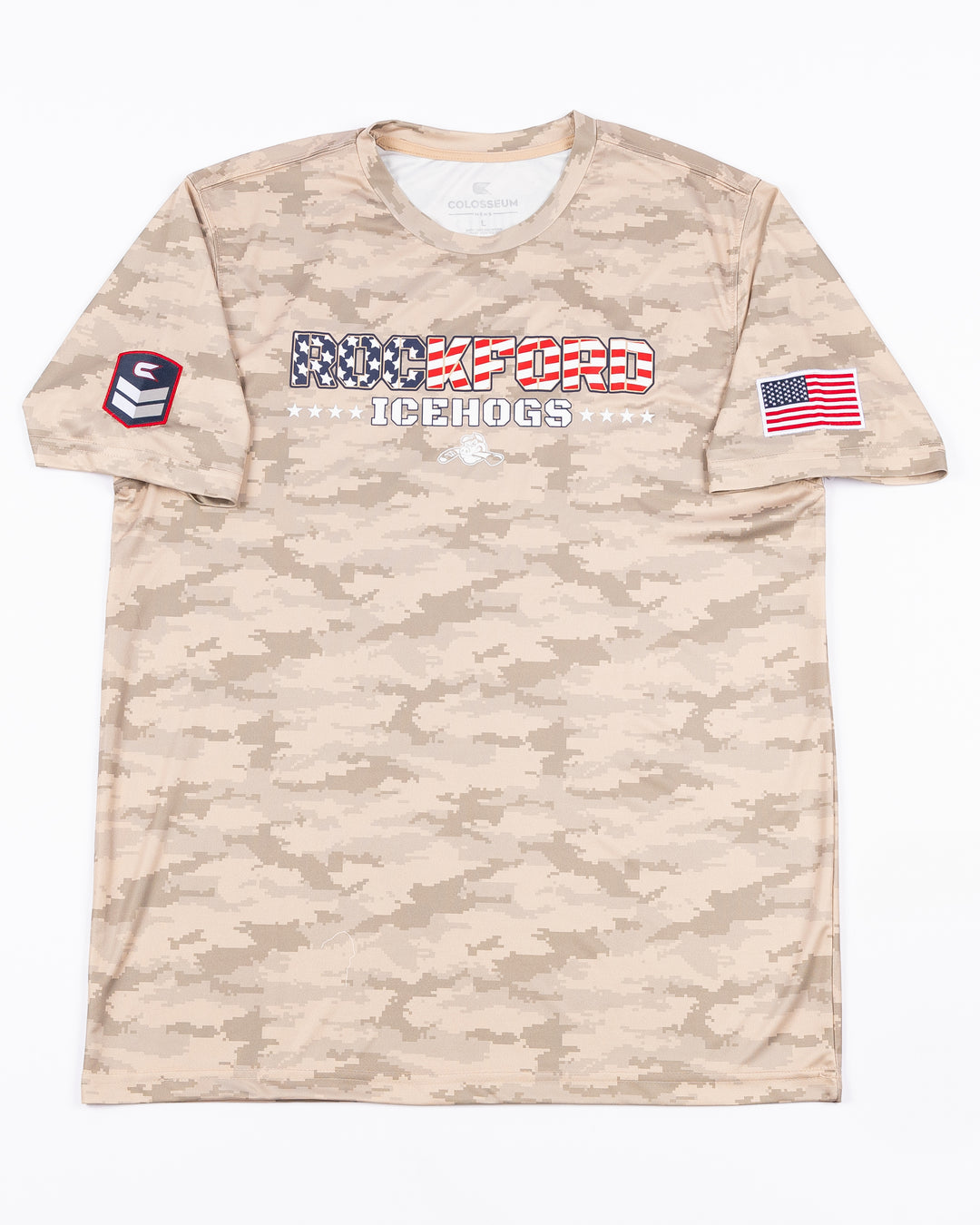 camouflage Rockford IceHogs Operation Hat Trick short sleeve tee with wordmark across the chest - front lay flat 