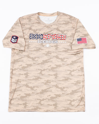 camouflage Rockford IceHogs Operation Hat Trick short sleeve tee with wordmark across the chest - front lay flat 