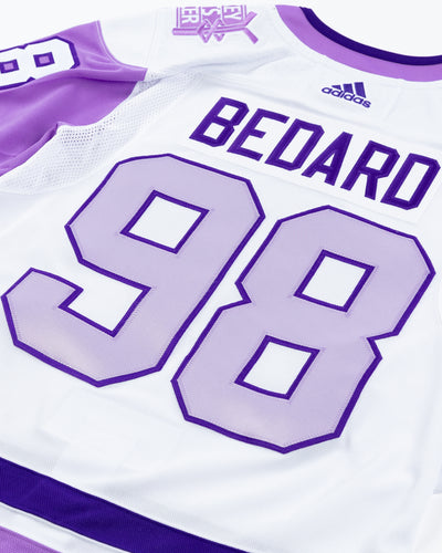 adidas hockey fights cancer Chicago Blackhawks official jersey with Connor Bedard name and number pro stitched - back detail lay flat 