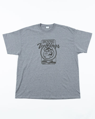 grey Rockford IceHogs tee with wordmark and Hammy and skyline inspired graphic across front - front lay flat
