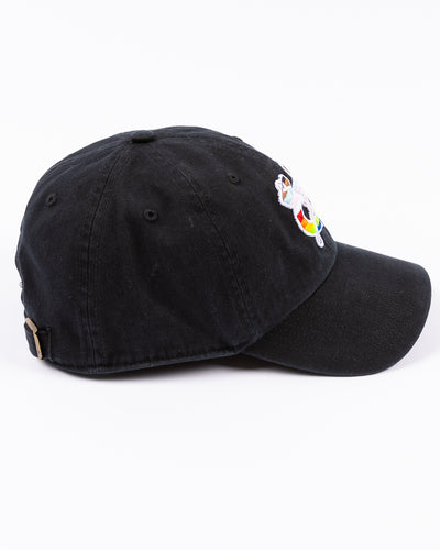 black '47 adjustable hat with Chicago Blackhawks secondary logo in pride colorway embroidered on the front - right side lay flat