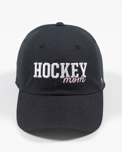 '47 brand black Chicago Blackhawks adjustable clean up cap with Hockey Mom script on front - front lay flat
