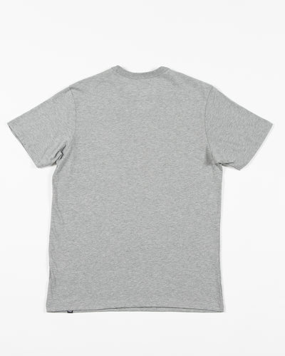 '47 brand grey short sleeve tee with Chicago Blackhawks wordmark graphic and primary logo across chest - back lay flat