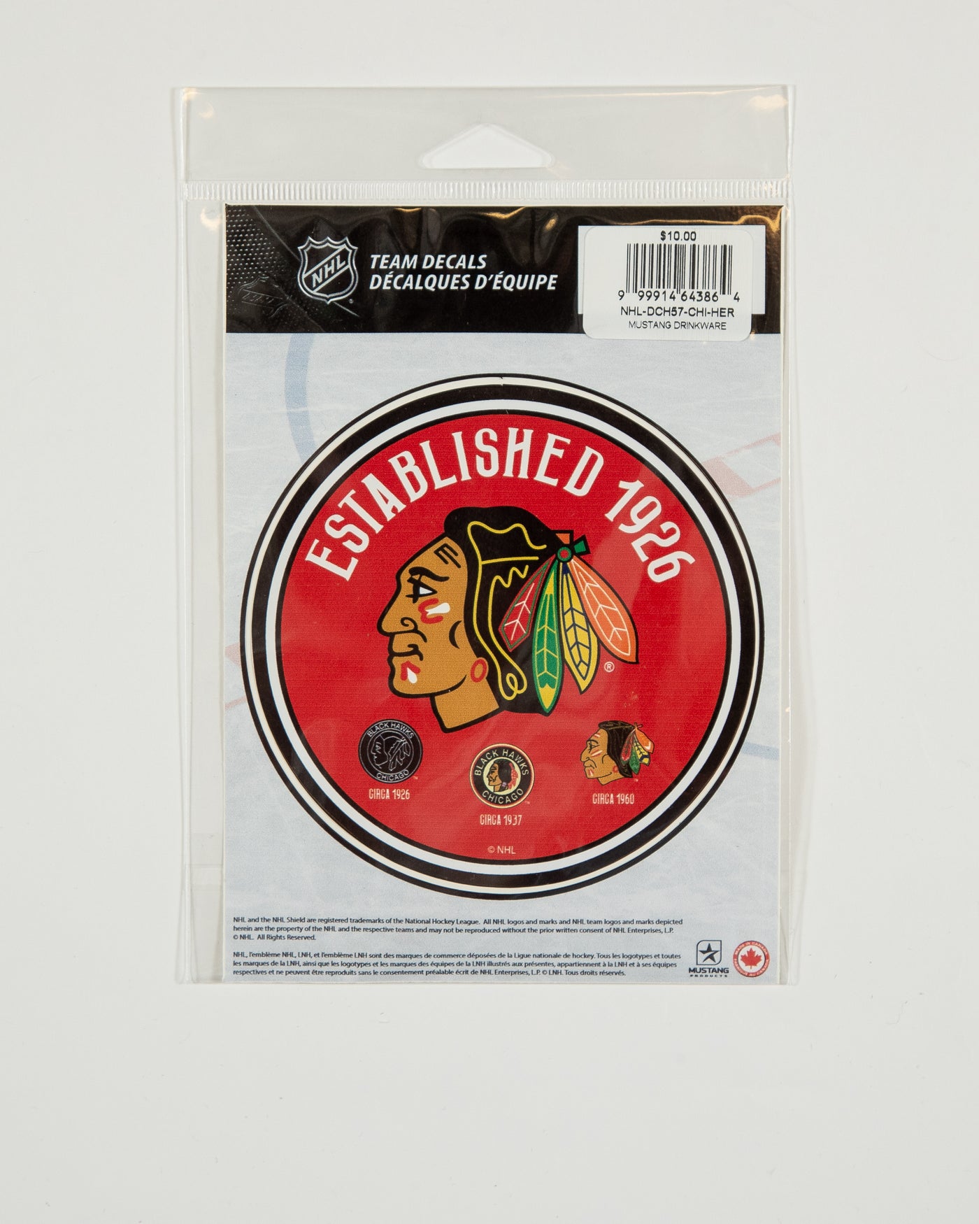 Chicago Blackhawks vintage logo sticker with Established 1926 wordmark arch at the top - front lay flat