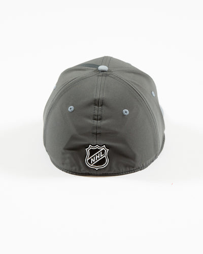 grey Fanatics fitted cap with Chicago Blackhawks primary logo on front and Chicago decal on left side - back angle