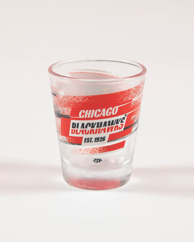 Chicago Blackhawks branded shot glass with primary logo - back angle