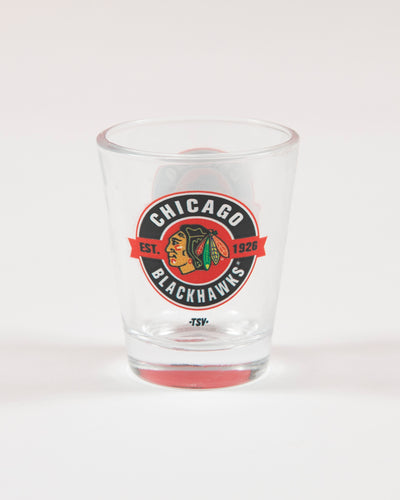 Chicago Blackhawks branded shot glass - back angle