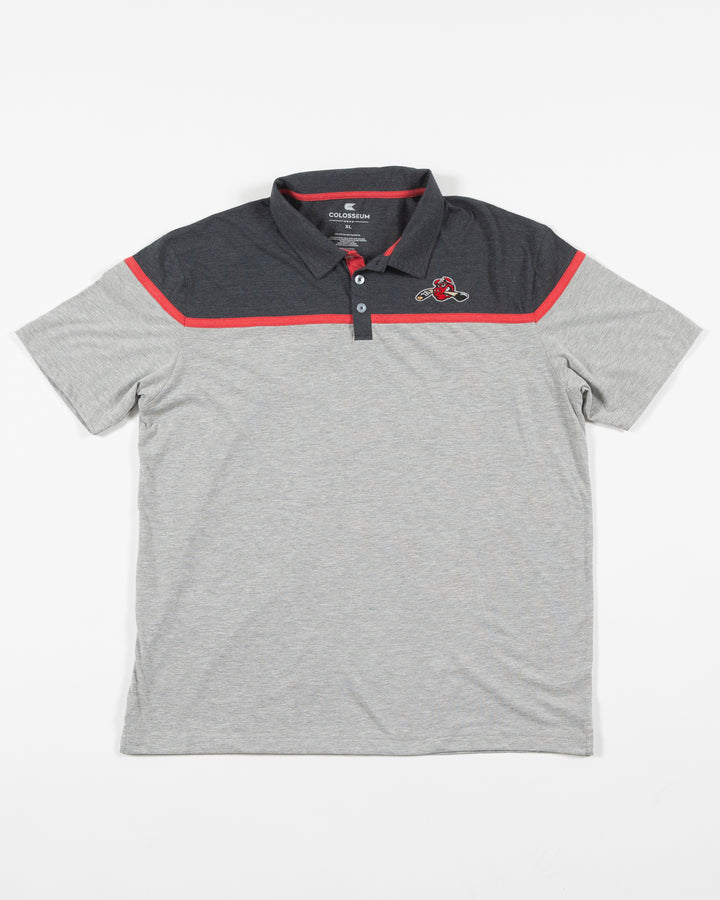 Colosseum two tone grey polo with Rockford IceHogs logo embroidered on upper left chest - front lay flat