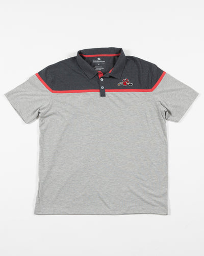 Colosseum two tone grey polo with Rockford IceHogs logo embroidered on upper left chest - front lay flat