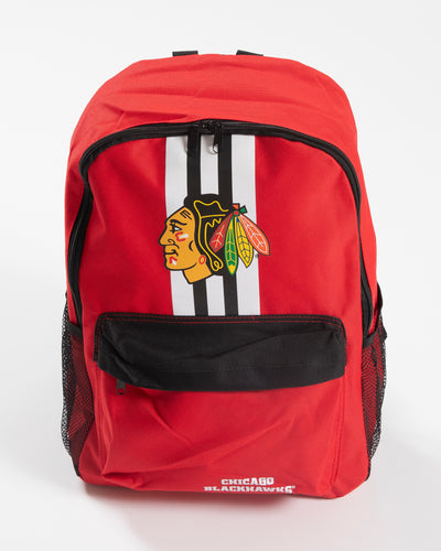 red Chicago Blackhawks zip backpack with front pock - front lay flat