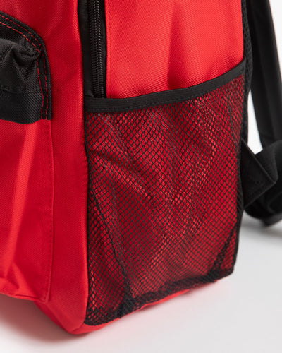 red Chicago Blackhawks zip backpack with front pock - detail mesh bottle holder lay flat