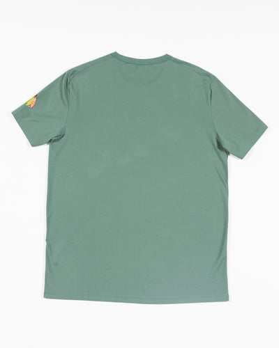 green lululemon t-shirt with Chicago Blackhawks primary logo on left shoulder - back lay flat
