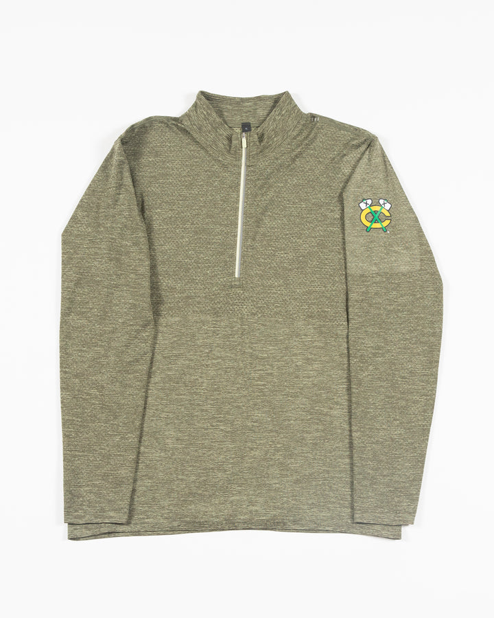 green lululemon half zip jacket with Chicago Blackhawks secondary logo on left shoulder - front lay flat