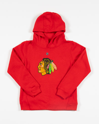 Red Outerstuff Chicago Blackhawks Connor Bedard youth player hoodie - front lay flat