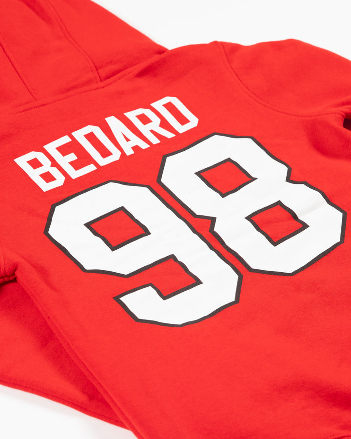 Red Outerstuff Chicago Blackhawks Connor Bedard youth player hoodie - back detail lay flat