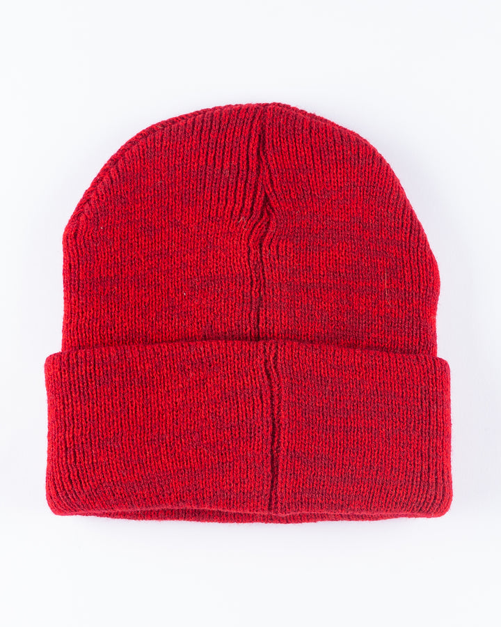 red '47 brand knit beanie with Chicago Blackhawks primary logo embroidered on front - back lay flat