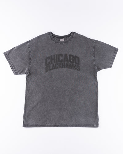 grey chicka-d oversized women's tee with Chicago Blackhawks wordmark across chest - front lay flat