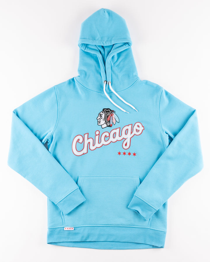 Four Stars Chicago Blackhawks Primary Script Hoodie