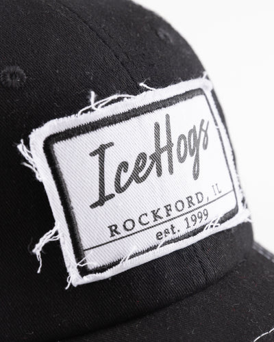 black and white Rockford IceHogs trucker cap - detail lay flat