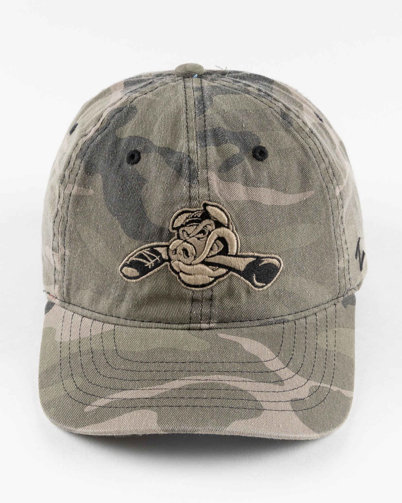 camo Zephyr adjustable cap with Hammy embroidered on front - front lay flat