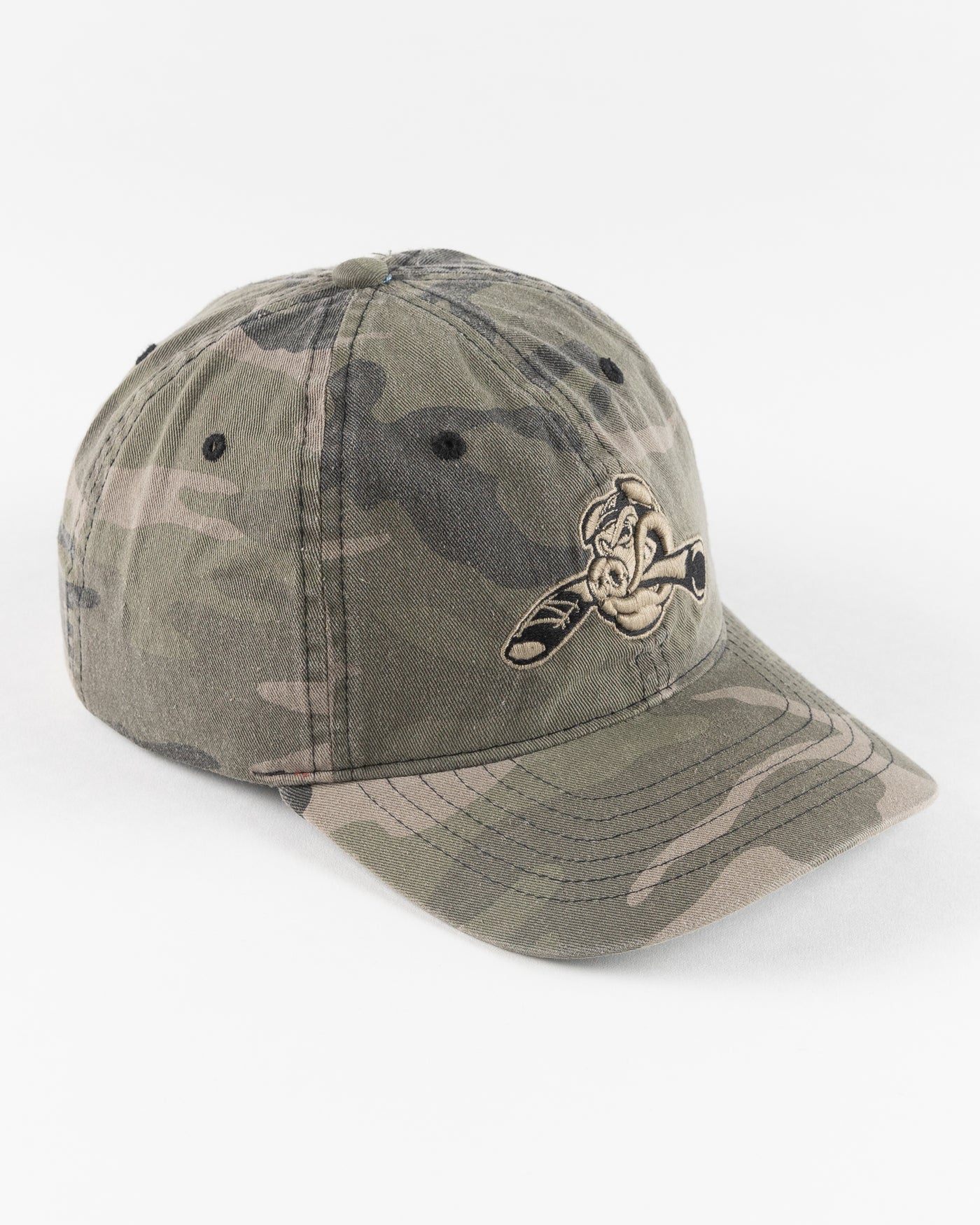 camo Zephyr adjustable cap with Hammy embroidered on front - right angle lay flat