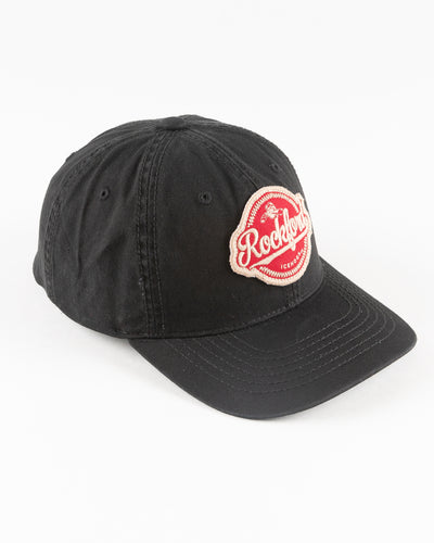 black Rockford IceHogs cap with embroidered red patch on front - right angle lay flat