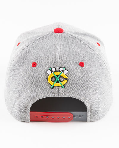 grey Rockford IceHogs snapback with red brim and embroidered IceHogs patch - back lay flat