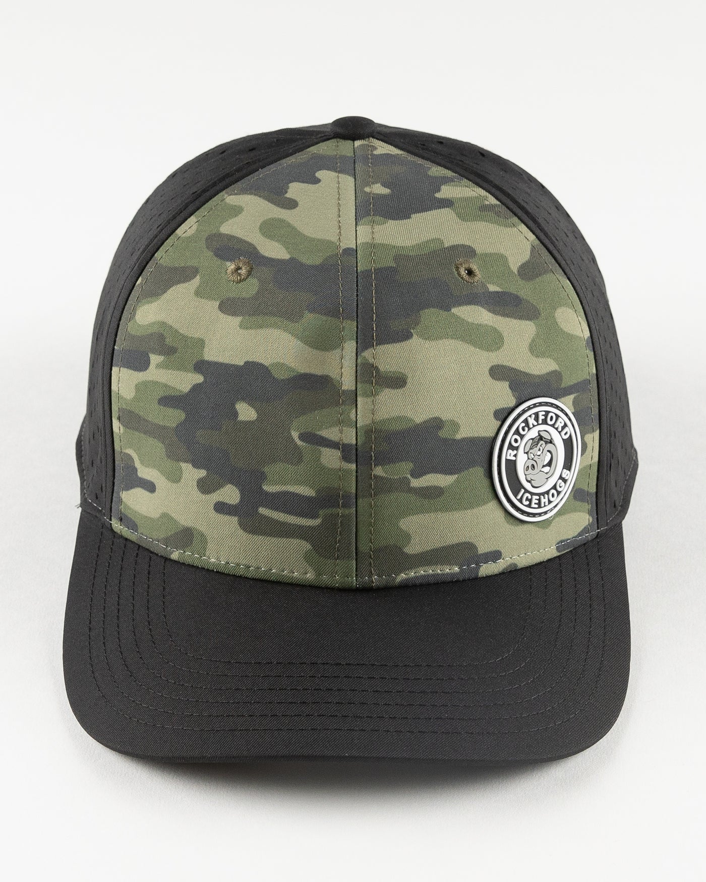 black and camo Rockford IceHogs adjustable cap - front lay flat