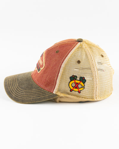 faded multi-color trucker with Rockford IceHogs patch embroidered on front - left side lay flat