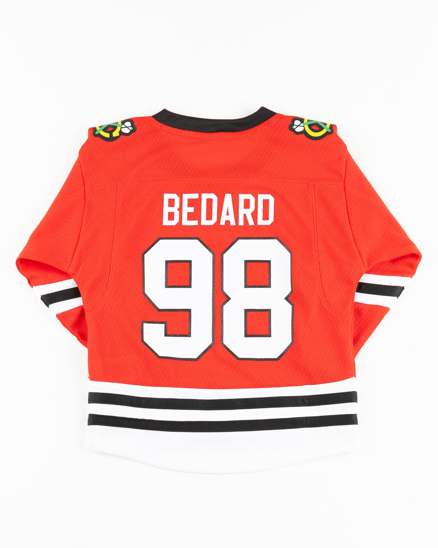 red home toddler Chicago Blackhawks Bedard jersey - back lay flat