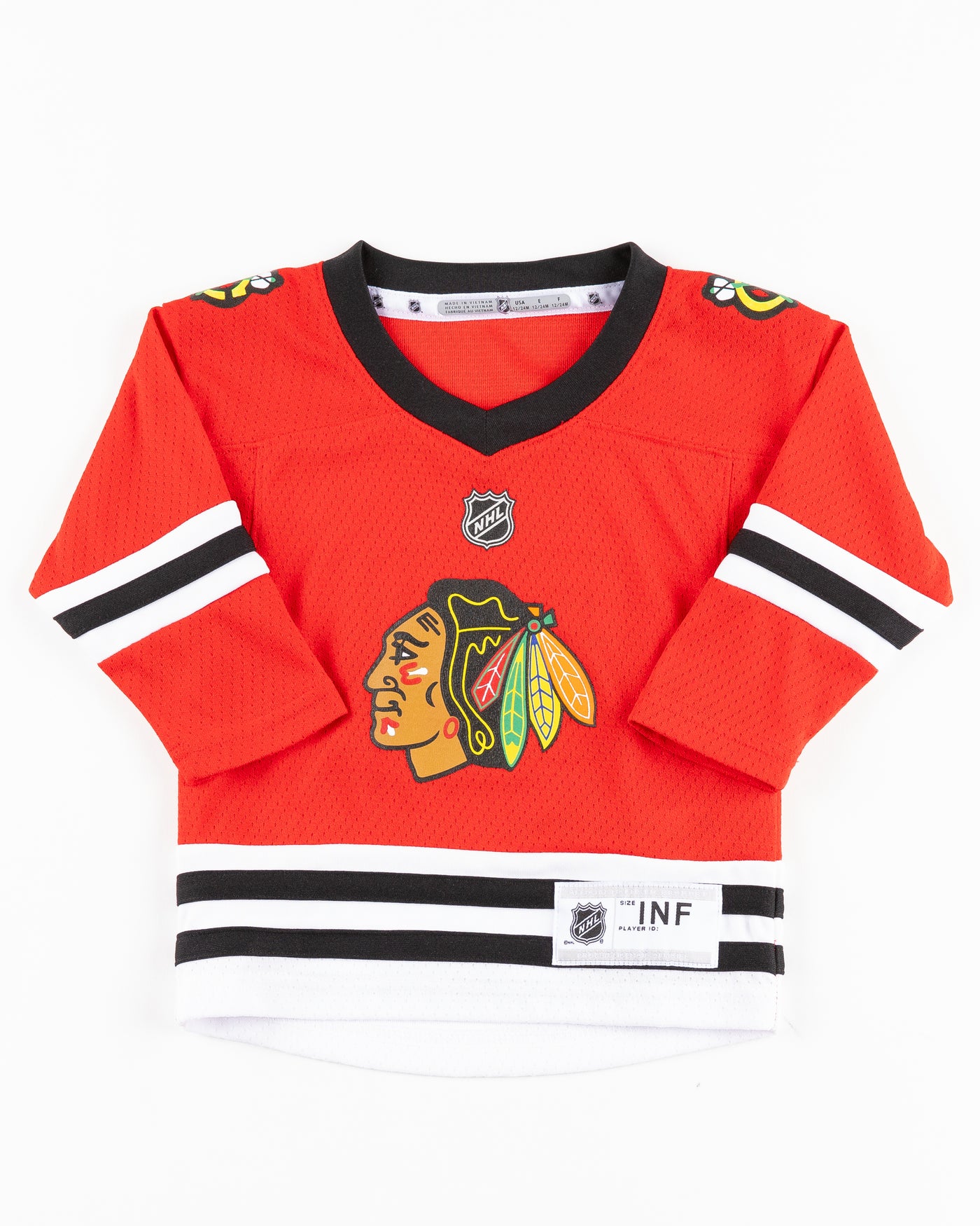 infant red home Bedard Chicago Blackhawks jersey - front lay flat