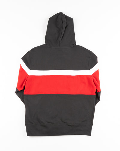black white and red '47 brand hoodie with Chicago Blackhawks primary logo on left chest - back lay flat