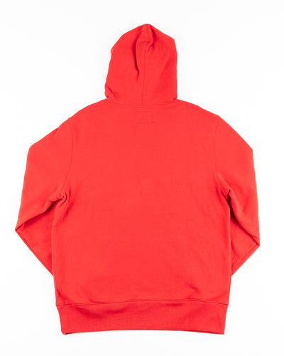 red '47 brand hoodie with Chicago Blackhawks graphic across chest - back lay flat