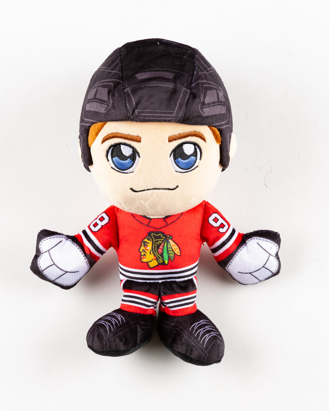 plush Connor Bedard with Chicago Blackhawks hockey uniform - front lay flat