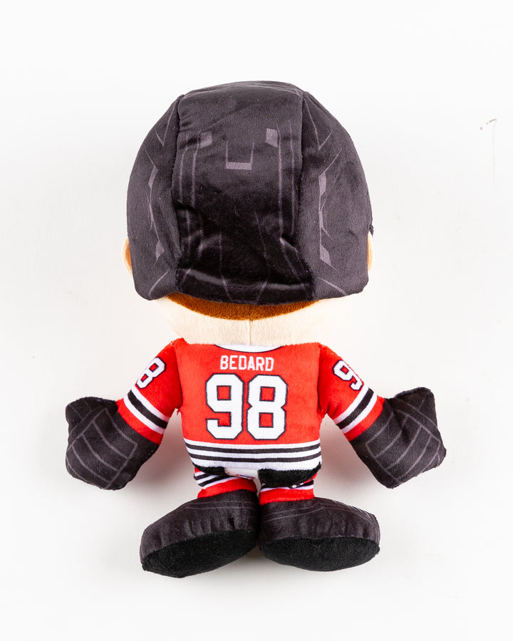 plush Connor Bedard with Chicago Blackhawks hockey uniform - back lay flat