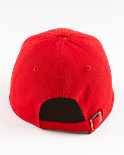 red '47 brand baseball cap with Chicago Blackhawks graphic embroidered on front - back lay flat