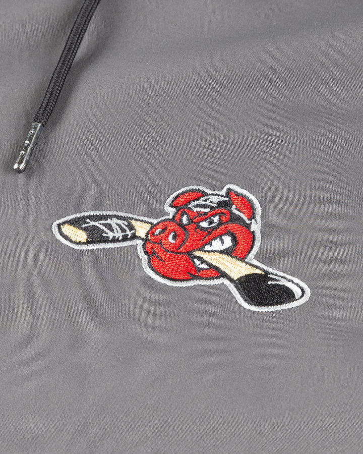 color blocked grey Colosseum Rockford IceHogs hooded zip up windbreaker - detail lay flat