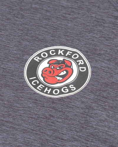 grey Colosseum quarter zip with Rockford IceHogs logo printed on left chest - detail lay flat