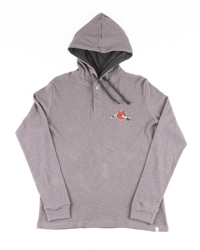 grey waffle knit Colosseum hoodie with Rockford IceHogs Hammy embroidered on left chest - front lay flat