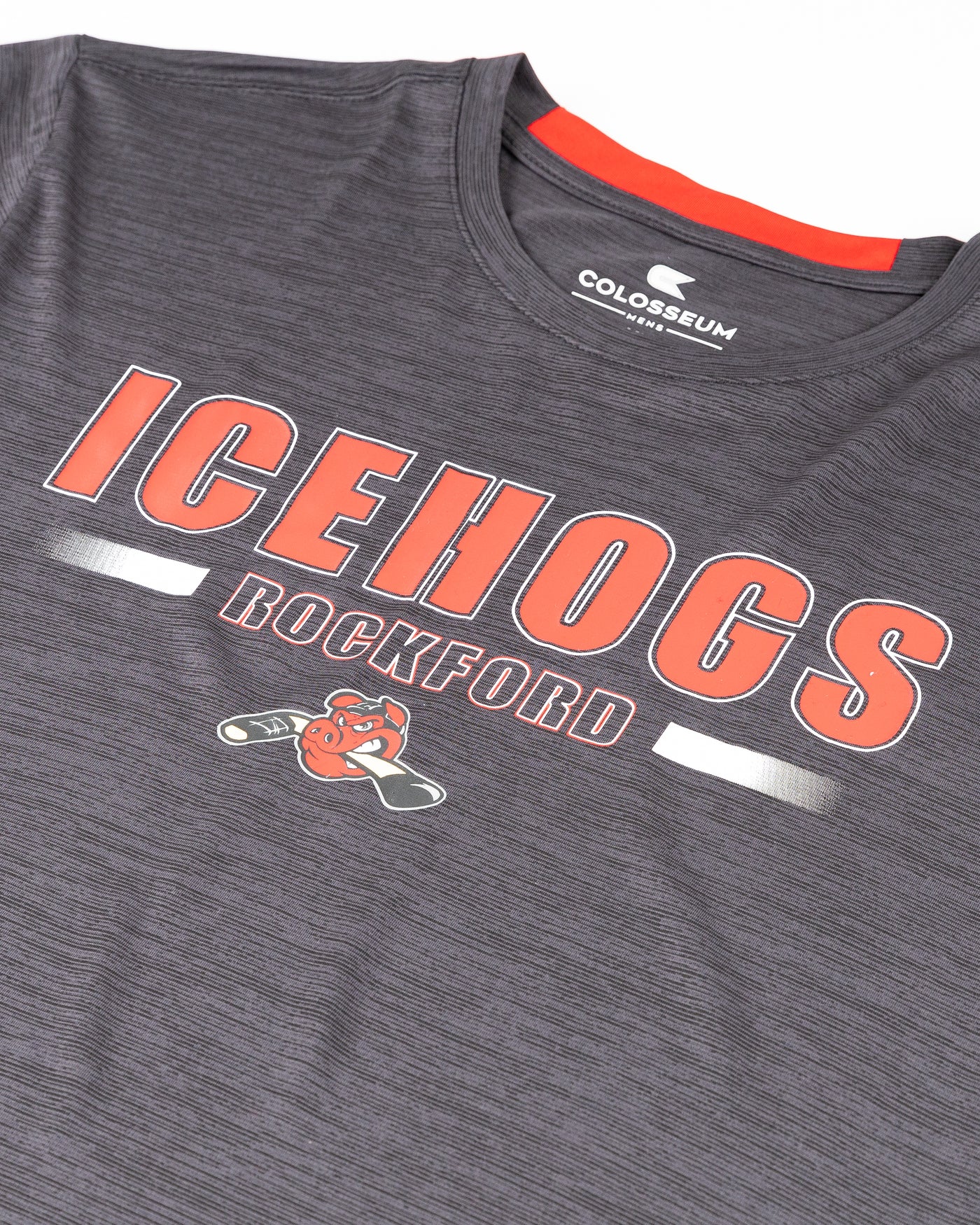 black Colosseum athletic tee with Rockford IceHogs graphic printed across chest - detail lay flat