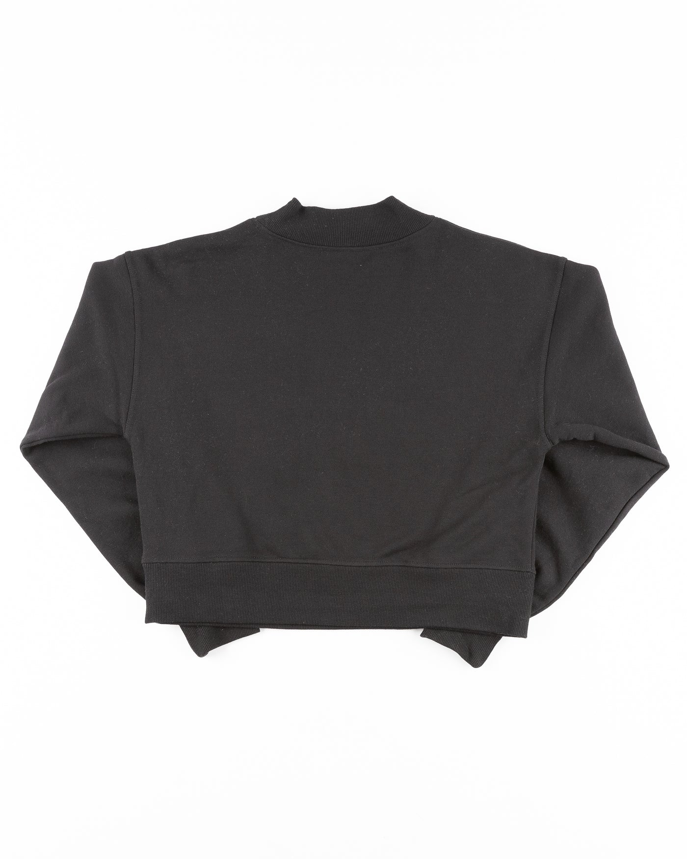 black cropped mock neck sweater with Chicago Blackhawks wordmark - back lay flat