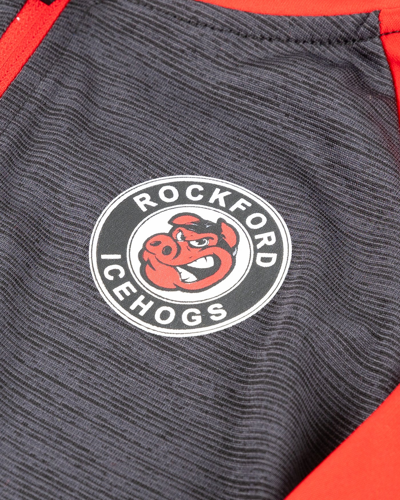 color blocked Rockford IceHogs youth hood - detail logo lay flat