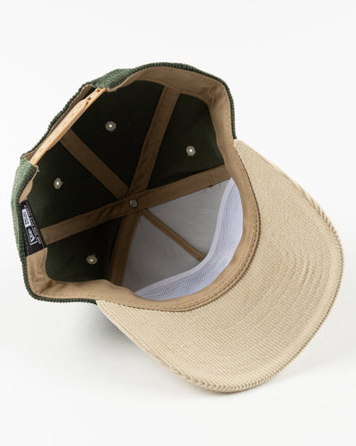 green and cream corduroy adjustable New Era cap with Chicago Blackhawks vintage logo on front - under brim lay flat