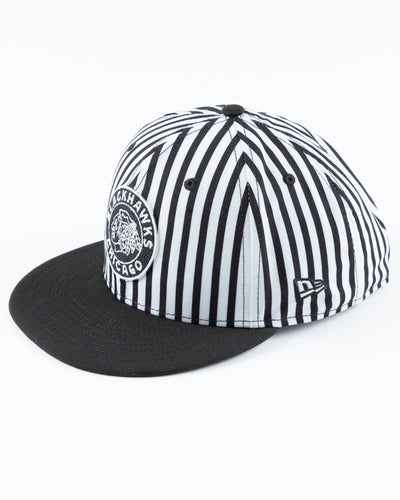 black and white zebra printed New Era snapback cap with tonal Chicago Blackhawks logo on front - left angle lay flat