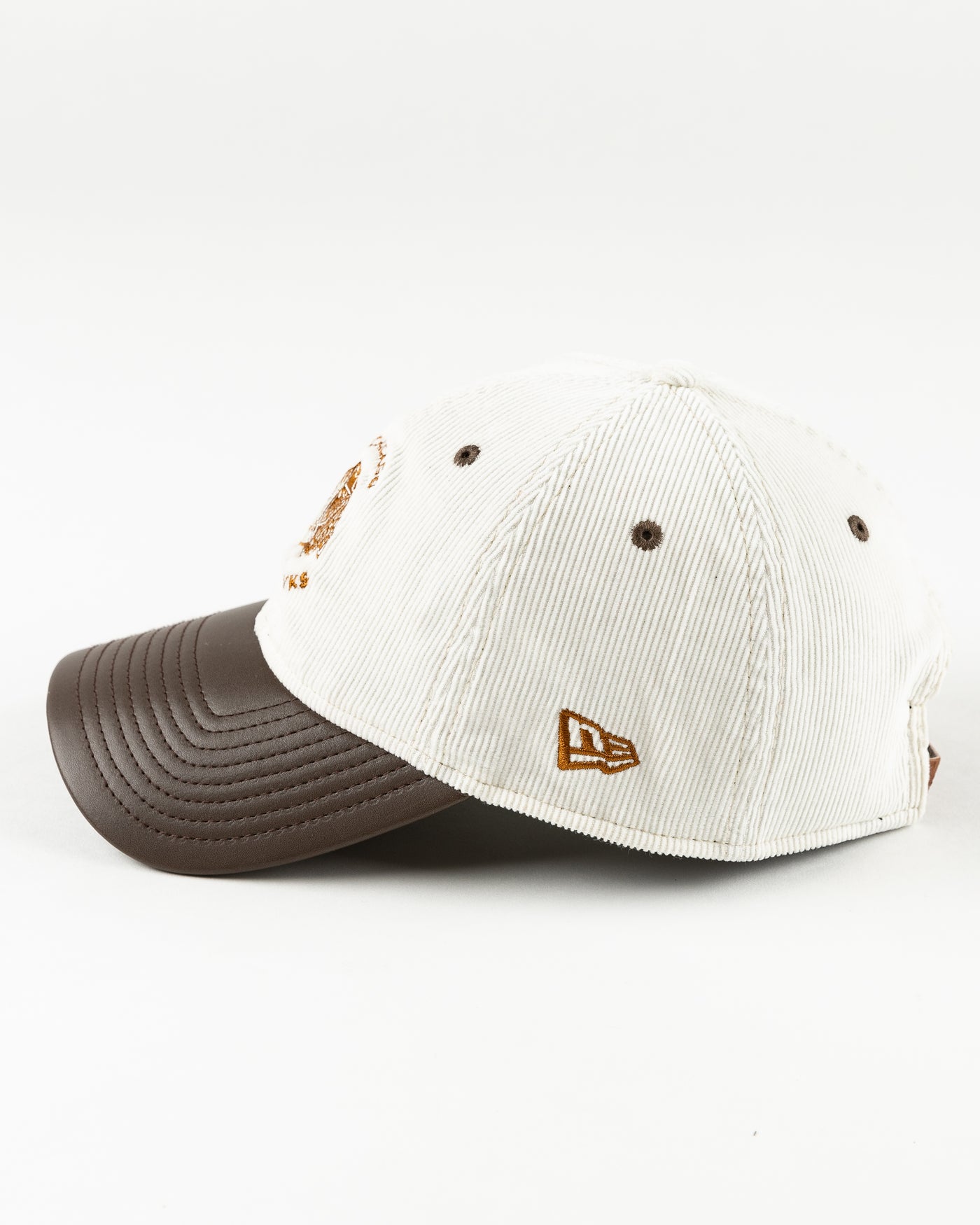 cream and brown New Era adjustable cap with tonal Chicago Blackhawks logo - right side lay flat