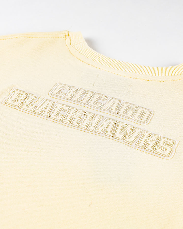 eggshell cropped crewneck with Chicago Blackhawks patches embroidered on left chest, right shoulder and back yoke - detail back lay flat