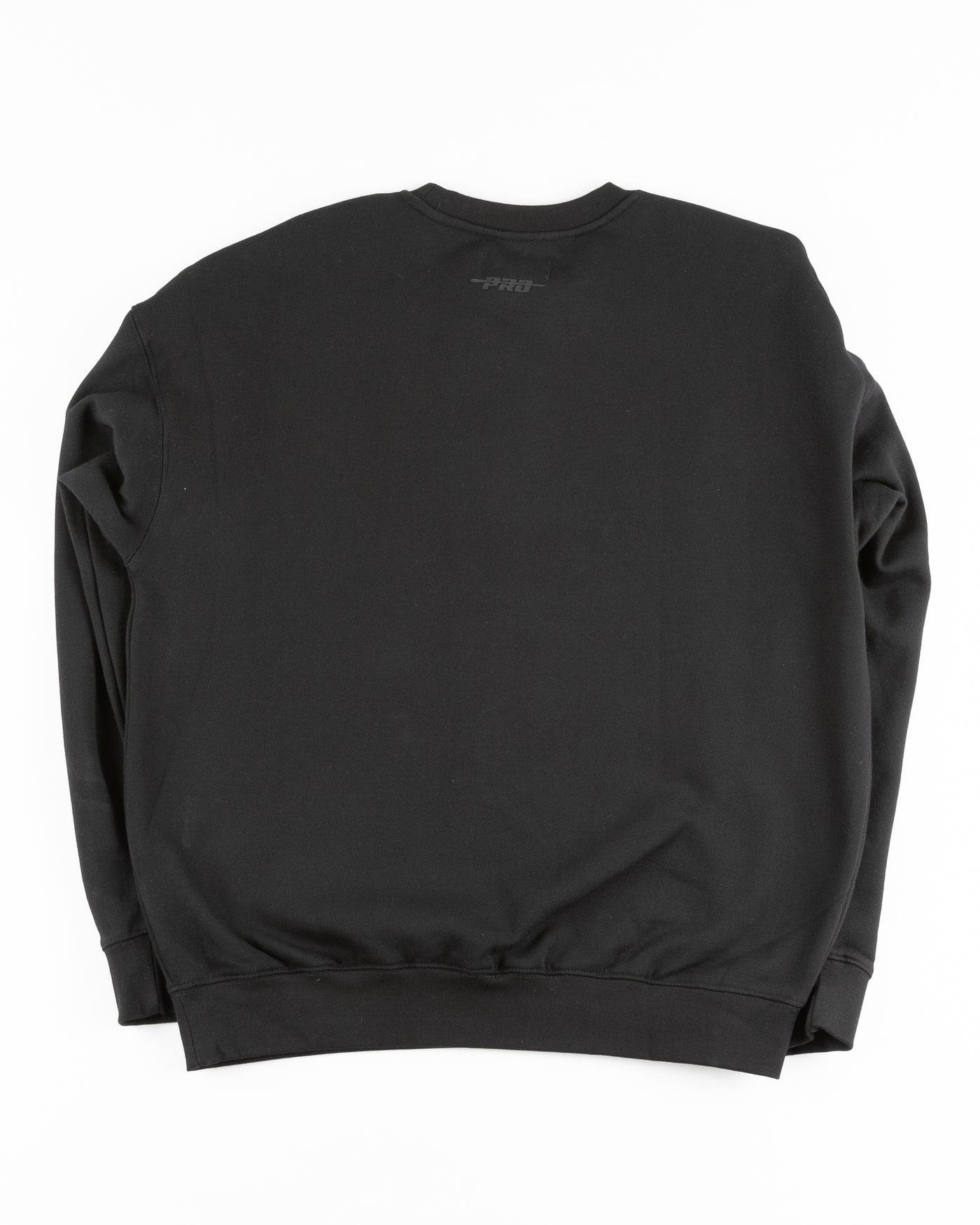 all black crewneck with tonal Chicago Blackhawks patches embroidered on front and shoulders - back lay flat