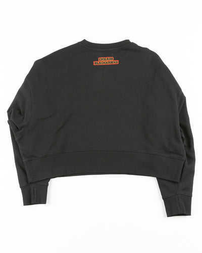 black cropped Pro Standard crewneck with embroidered Chicago Blackhawks patches on chest and shoulder - back lay flat