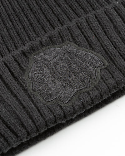 eggshell Pro Standard knit beanie with tonal embroidered Chicago Blackhawks primary logo on front and embroidered tonal wordmark on back - front detail lay flat