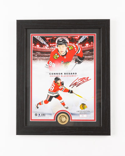 framed Highland Mint photo of Connor Bedard with Chicago Blackhawks - front lay flat